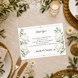 Tarjeta De Agradecimiento Boda Elegancia de Peonía Marfil Atemporal