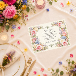 Tarjeta De Agradecimiento Boda Elegancia Jardín Pastel Romántico