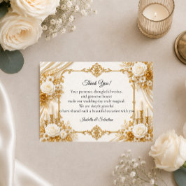 Tarjeta De Agradecimiento Boda Elegancia Marfil Dorado Atemporal