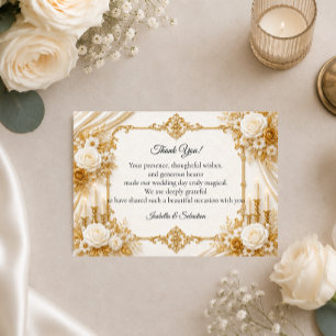 Tarjeta De Agradecimiento Boda Elegancia Marfil Dorado Atemporal