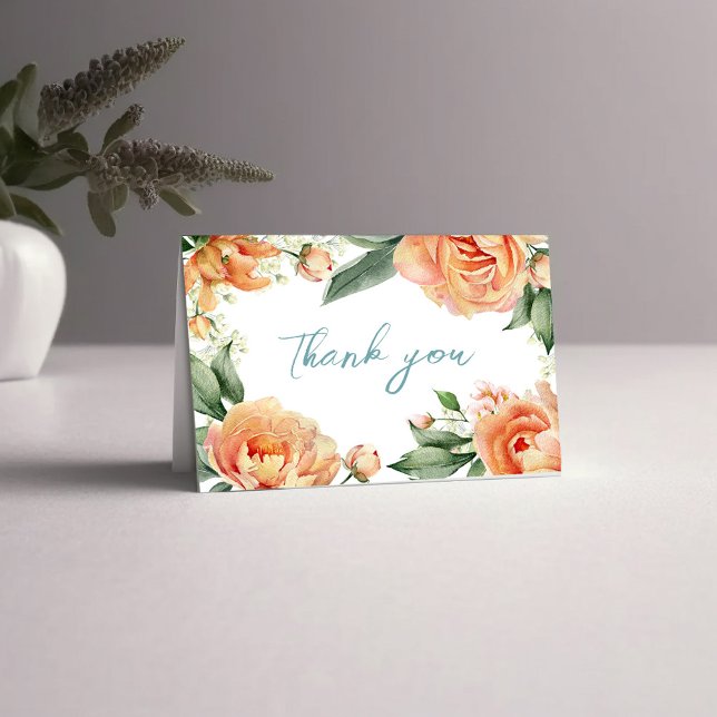 Tarjeta De Agradecimiento Boda Elegant Peach Floral (Peach floral thank you card. )
