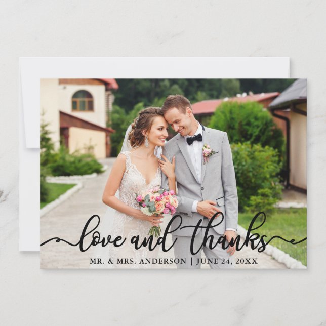 Tarjeta De Agradecimiento Boda Elegant Script Love and Gracias Photo (Anverso)