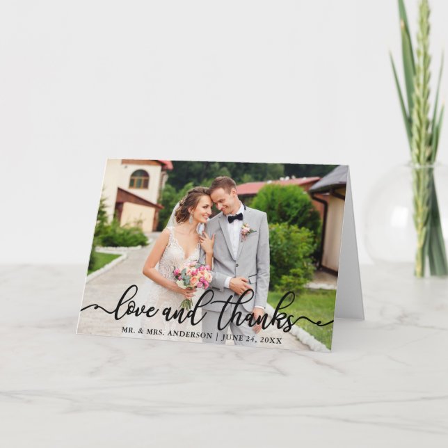 Tarjeta De Agradecimiento Boda Elegant Script Love and Gracias Photo Fold (Anverso)