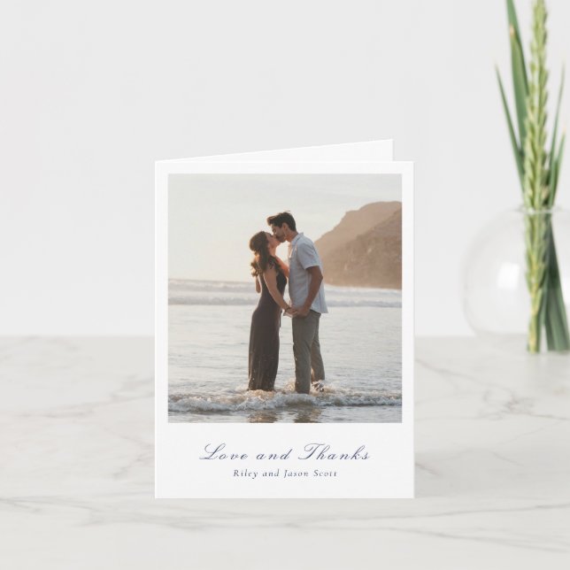 Tarjeta De Agradecimiento Boda elegante azul de la Marina Limpia (Anverso)