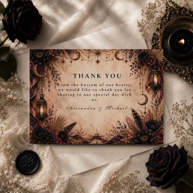 Tarjeta De Agradecimiento Boda Elegante Boho Goth (Subido por el creador)