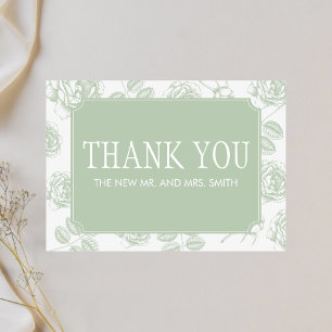 Tarjeta De Agradecimiento Boda Elegante Chinoiserie Verde Salvia