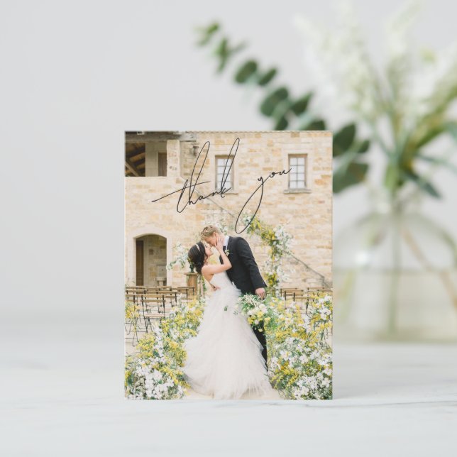 Tarjeta De Agradecimiento Boda elegante clásica de fotos en blanco y negro (Anverso de pie)