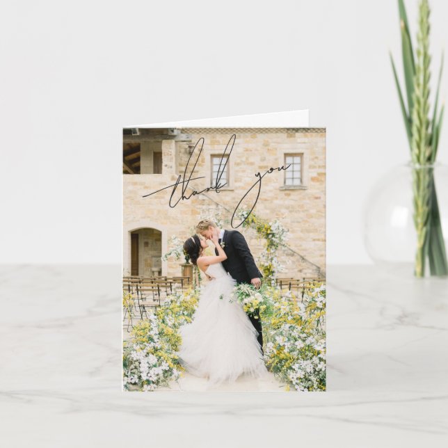 Tarjeta De Agradecimiento Boda elegante clásica de fotos en blanco y negro (Anverso)