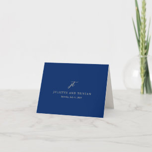 Tarjeta De Agradecimiento Boda elegante clásica de navy y crema