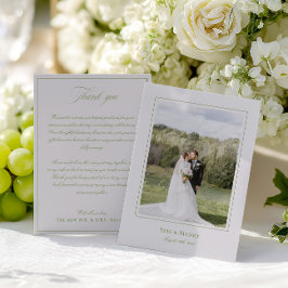 Tarjeta De Agradecimiento Boda elegante clásico Sage Green y Beige