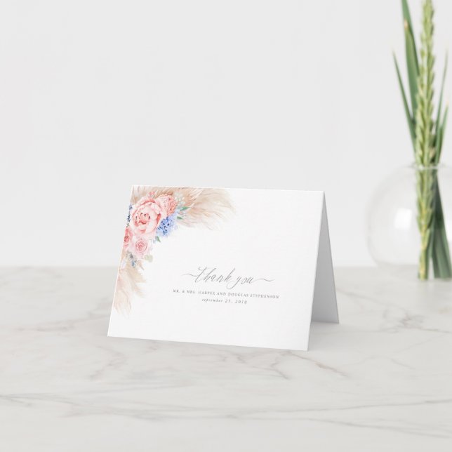 Tarjeta De Agradecimiento Boda elegante con flores de pampas gracias (Anverso)