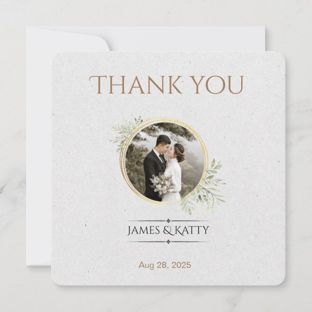 Tarjeta De Agradecimiento Boda elegante con flores ligeras  (Anverso)