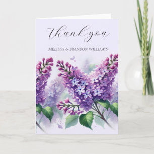 Tarjeta De Agradecimiento Boda elegante con flores moradas de Lilac gracias
