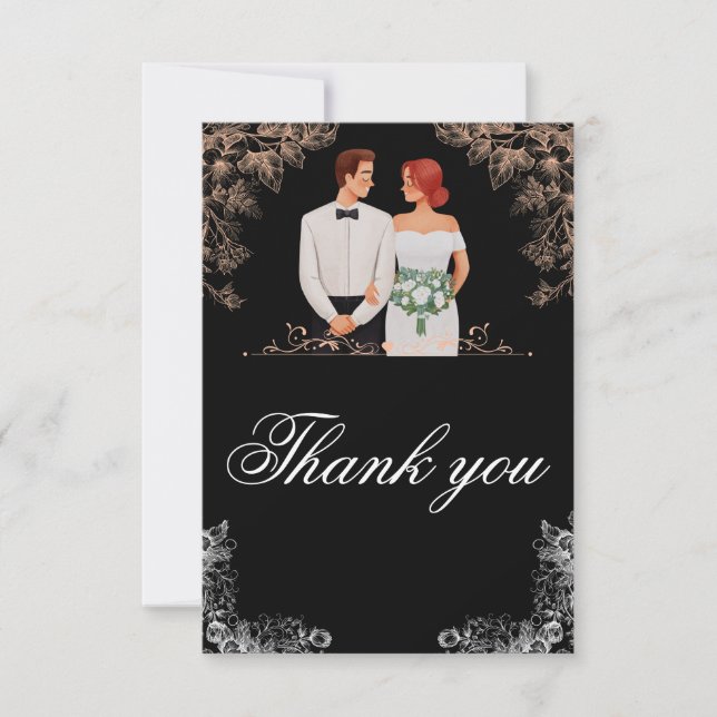 Tarjeta De Agradecimiento Boda elegante con flores oscuras  (Anverso)