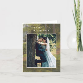 Tarjeta De Agradecimiento Boda elegante con foto de bosque rústico
