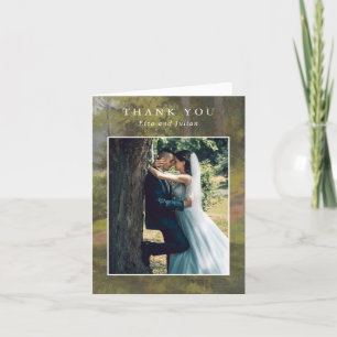 Tarjeta De Agradecimiento Boda elegante con foto de bosque rústico