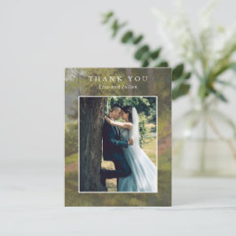 Tarjeta De Agradecimiento Boda elegante con foto de bosque rústico