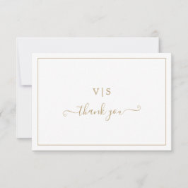 Tarjeta De Agradecimiento Boda elegante con monograma de oro tradicional