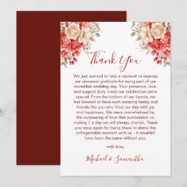 Tarjeta De Agradecimiento Boda elegante con rosas rojas y marfil