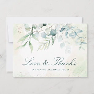 Tarjeta De Agradecimiento Boda elegante con vegetación de eucalipto