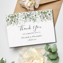 Tarjeta De Agradecimiento Boda elegante con vegetación de eucalipto en acuar