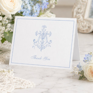 Tarjeta De Agradecimiento Boda elegante Cruz Mariana Azul Religiosa