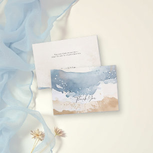 Tarjeta De Agradecimiento Boda elegante de azul océano costero onda arena