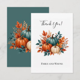 Tarjeta De Agradecimiento Boda elegante de calabaza de óxido y azul teal