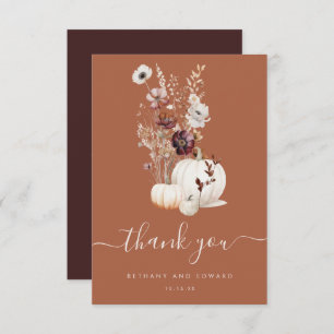 Tarjeta De Agradecimiento Boda elegante de calabaza floral de otoño