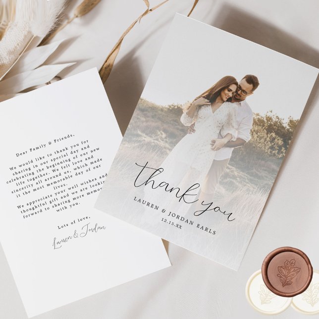 Tarjeta De Agradecimiento Boda elegante de caligrafía foto (Subido por el creador)