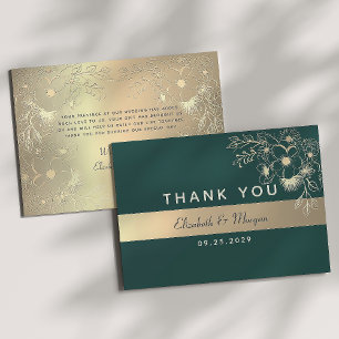 Tarjeta De Agradecimiento Boda elegante de color verde esmeralda