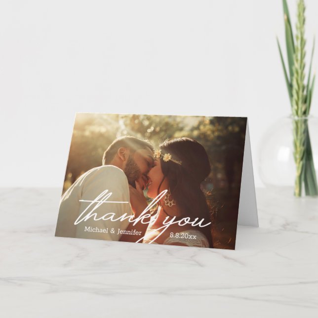Tarjeta De Agradecimiento boda elegante de escritura a mano 2 fotos (Anverso)