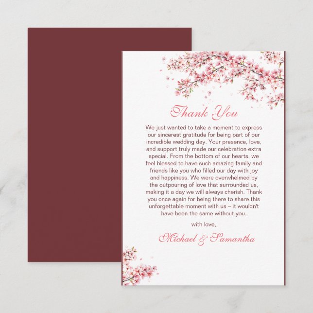 Tarjeta De Agradecimiento Boda elegante de flor de cerezo (Anverso / Reverso)