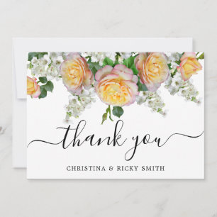 Tarjeta De Agradecimiento Boda elegante de flores de rosa amarillo Bouquet