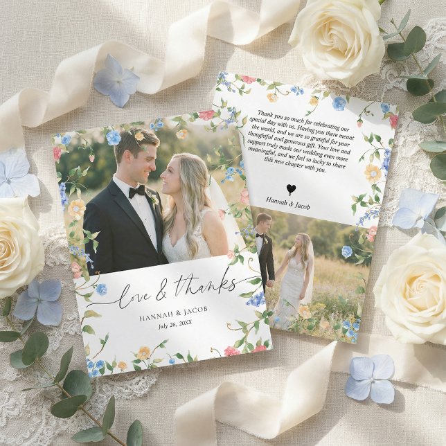 Tarjeta De Agradecimiento Boda Elegante de Flores Silvestres (Subido por el creador)