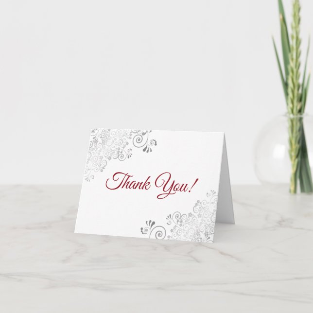 Tarjeta De Agradecimiento Boda elegante de guiones blancos y rojos (Anverso)