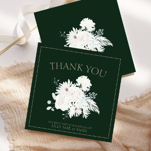 Tarjeta De Agradecimiento Boda elegante de invierno con flores blancas y ver