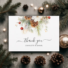 Tarjeta De Agradecimiento Boda elegante de invierno con siempreviva y serbal