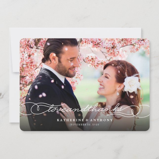 Tarjeta De Agradecimiento Boda elegante de la foto de la escritura elegante (Anverso)