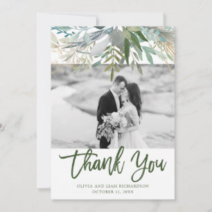 Tarjeta De Agradecimiento Boda elegante de la foto del follaje el