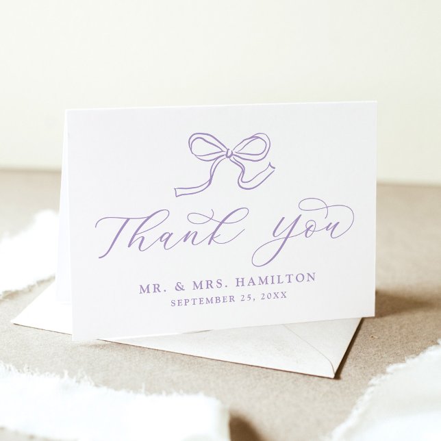 Tarjeta De Agradecimiento Boda elegante de Lavender Bow (Subido por el creador)