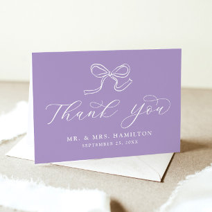 Tarjeta De Agradecimiento Boda Elegante de Lazo de Lavanda