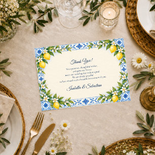 Tarjeta De Agradecimiento Boda elegante de limón mediterráneo