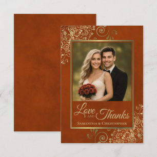 Tarjeta De Agradecimiento Boda elegante de naranja y oro Love & Thanks