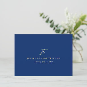 Tarjeta De Agradecimiento Boda elegante de navy y crema clásicos