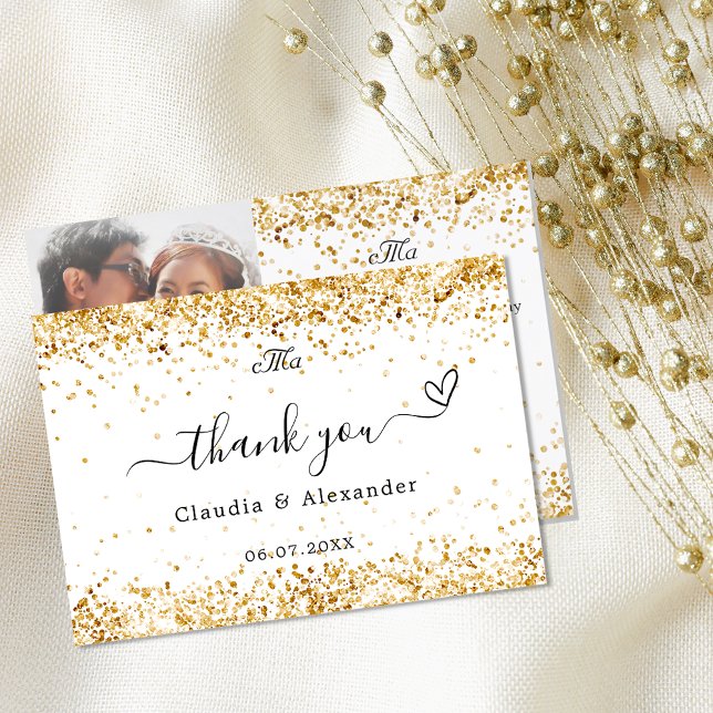 Tarjeta De Agradecimiento Boda elegante de oro blanco (Subido por el creador)