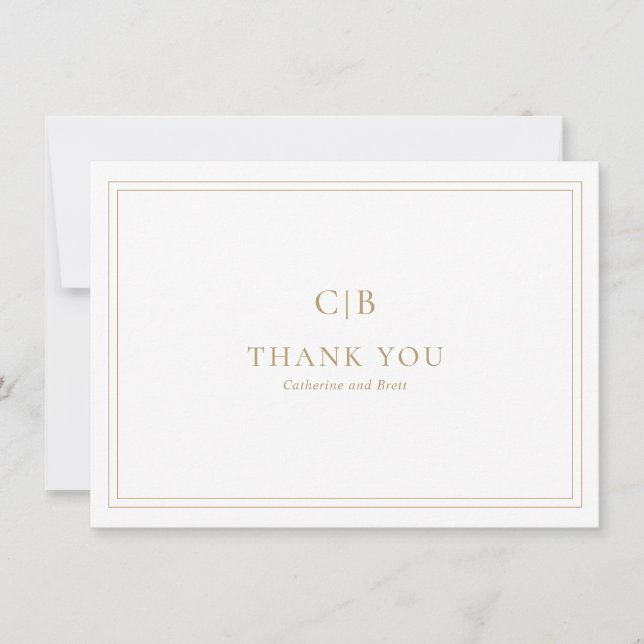 Tarjeta De Agradecimiento Boda elegante de oro tradicional (Anverso)