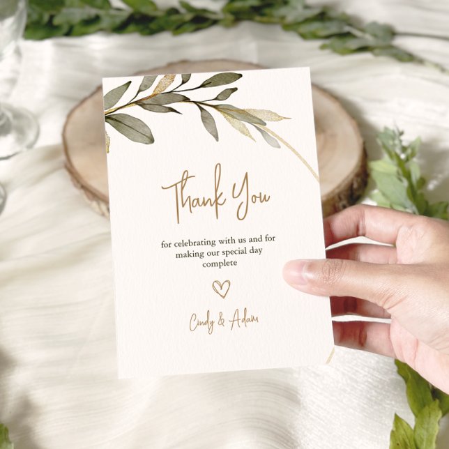 Tarjeta De Agradecimiento Boda elegante de oro y vegetación (Subido por el creador)
