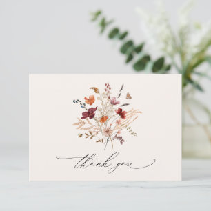 Tarjeta De Agradecimiento Boda Elegante de Otoño con Flores Silvestres Boho