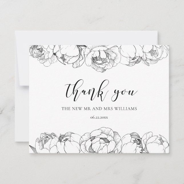 Tarjeta De Agradecimiento Boda elegante de peonatos negros y blancos (Anverso)